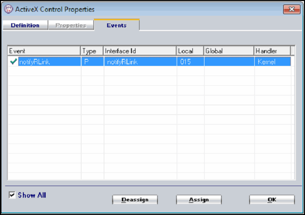 ActiveX Control Properties window