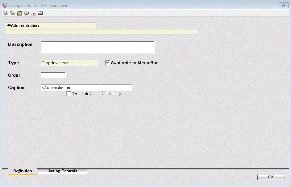 Maintain Control Bar Definition