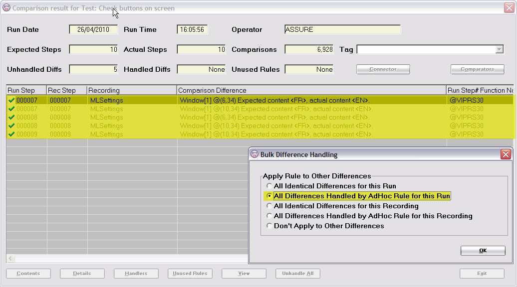 All Differences for AdHoc Rules