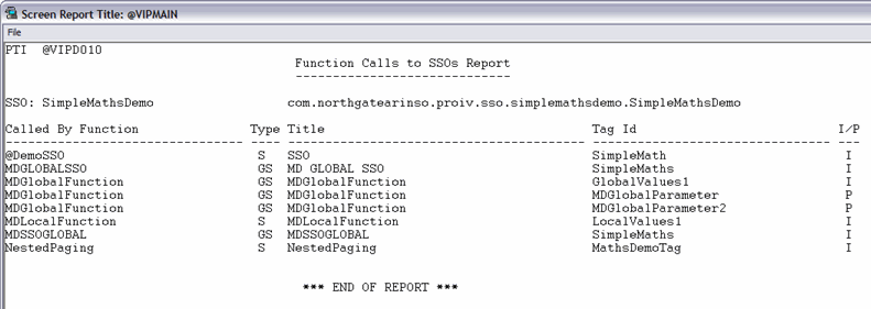 Function Calls to SSOs Report