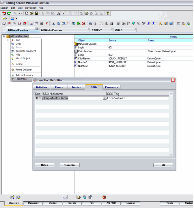 Function Definition SSO Tab