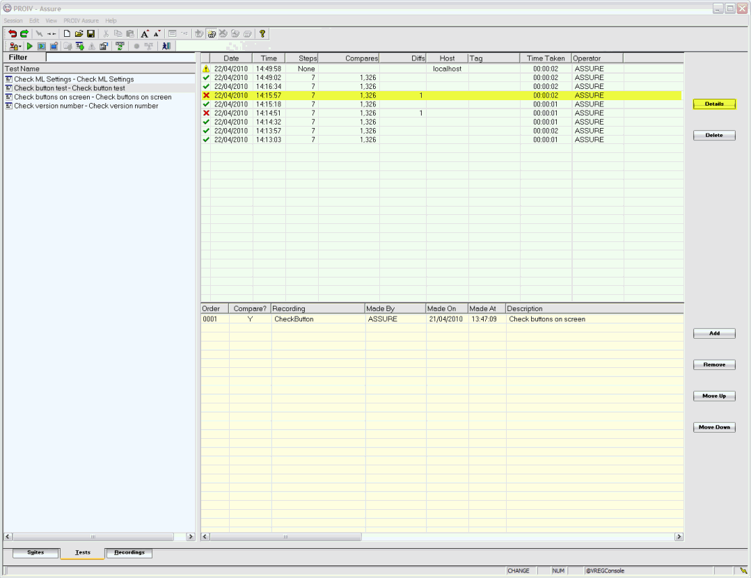 Handling Differences in a Test Run