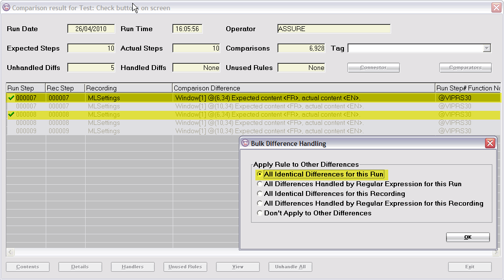 Identical Differences for Regex