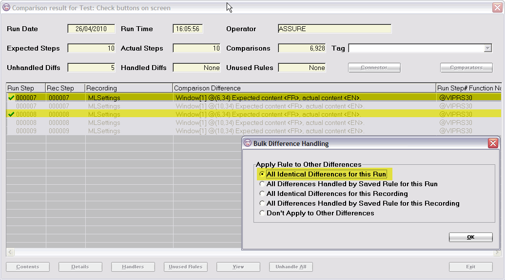 Identical Differences for Saved Rules