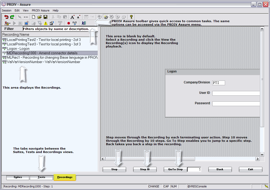 Recordings view