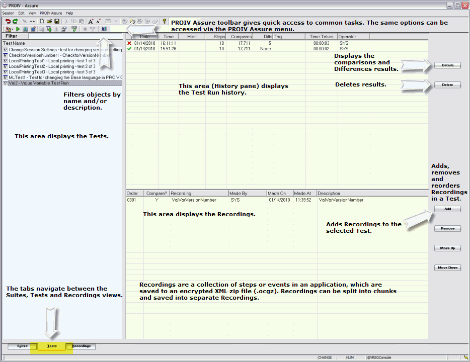 Tests view