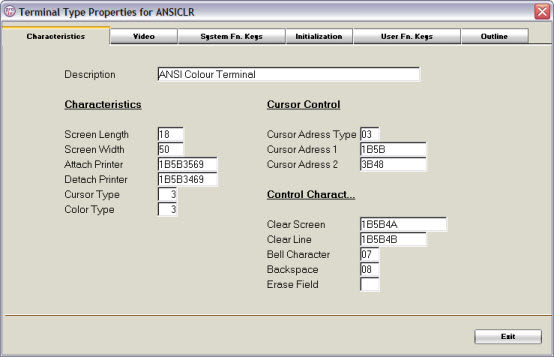 Characteristics tab