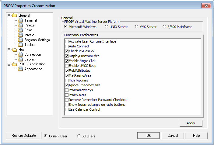 PROIV Properties Customization Window